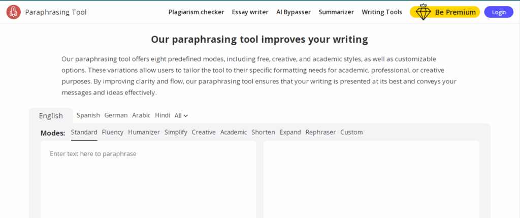 paraphrasingtool.ai homepage